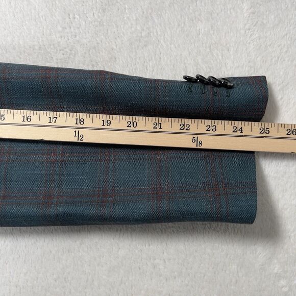 Renoir Double Vent 2 Button Blazer Jacket Mens Sz 46R Green Plaid Wool Linen - Picture 16 of 16